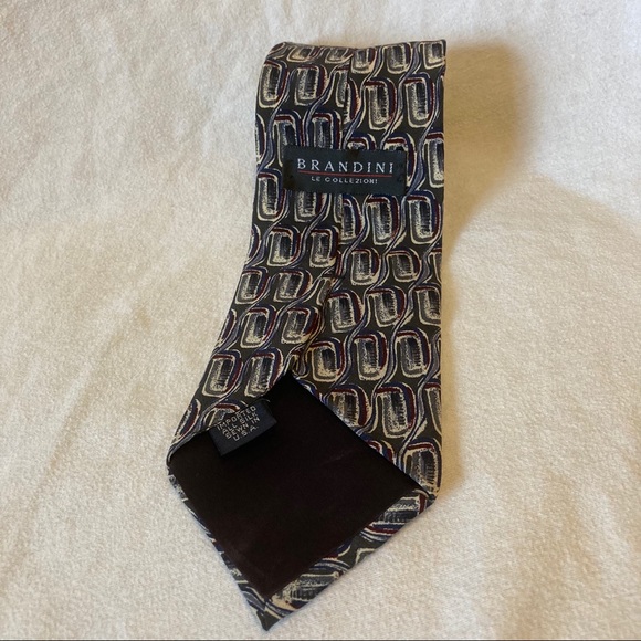 FREE IF BUNDLED Brandini Neck Tie Green & Cream Geometric 100% Silk One Size EUC - Picture 4 of 6